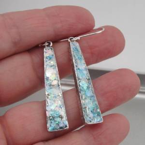 Hadar Jewelry Drop Handmade Sterling Silver Roman Glass Earrings