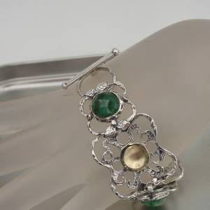 Hadar Jewelry Handmade 9k Yellow Gold 925 Silver Emerald Bracelet (I b220)