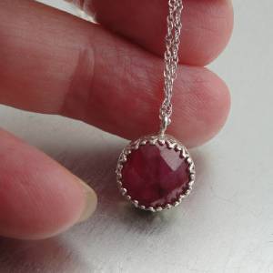 Silver Pendant with Dark Red Stone & Filigree Border (Jewelry Gifts)