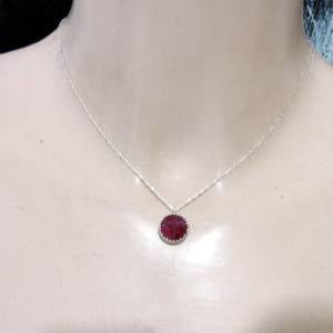Round Natural red Ruby gemstones Pendant, Sterling Silver Filigree and Red Ruby Pendant