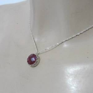 Round Natural red Ruby gemstones Pendant, Sterling Silver Filigree and Red Ruby Pendant