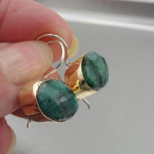 Yellow Gold & Sterling Silver Emerald Earrings