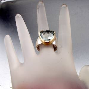 Hadar Designers 9k Yellow Gold 925 Silver Green Amethyst Ring