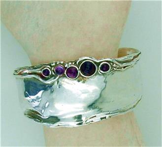 Hadar Designers Handmade 925 Sterling Silver Turquoise Cuff Bracelet 