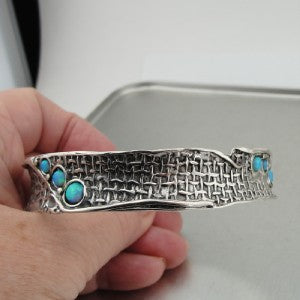 Hadar Designers Israel Handcrafted Artistic Solid Silver Fab Opal Bracelet Gift for Her