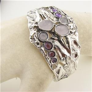 Hadar Jewelry Israel Handmade Artistic Silver Rose Q Amethyst Bracelet 