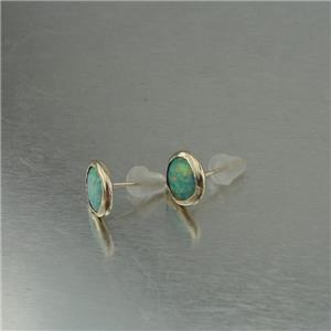 Hadar Designer Handmade 9k Gold 8mm Round Blue Opal Stud Earrings 
