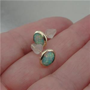 Hadar Designer Handmade 9k Gold 8mm Round Blue Opal Stud Earrings 