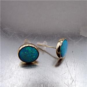 Hadar Jewelry Classy 9k Yellow Gold 10mm Blue Opal Stud Earrings