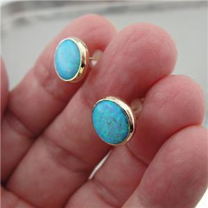 Hadar Jewelry Classy 9k Yellow Gold 10mm Blue Opal Stud Earrings