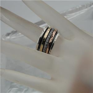 Hadar Designers Swivel 9k Gold Sterling Silver Zircon Ring 6,7,8,9,10 (I r786)Y