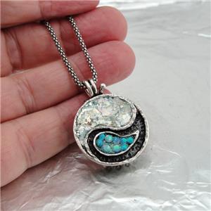 Hadar Designers Two in One 925 Sterling Silver Yin Yang Roman Glass Pendant