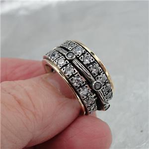 Hadar Designers Swivel 9k Yellow Gold 925 Silver Zircon Ring size 6.5,7,8,9, (SN