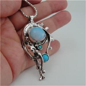 Hadar Designers Large 925 Sterling Silver Blue Opal Opalit Pendant
