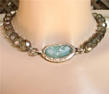 Hadar Jewelry 925 Sterling Silver Smokey Antique Roman Glass Necklace