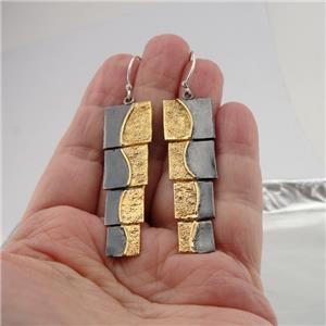 Hadar Designers Handmade yellow Gold Plated Long 925 Sterling Silver Earrings