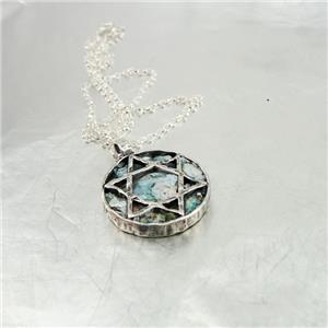 Hadar Designer Handmade 2 in 1 Star of David 925 Silver Roman Glass Pendant