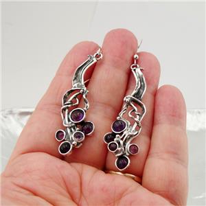 Hadar Designers Handmade long Dangle 925 Sterling Silver Amethyst Earrings (H)