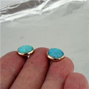 Hadar Jewelry Handmade 9k Yellow Gold 10mm Round Blue Opal Stud Earrings (I e82