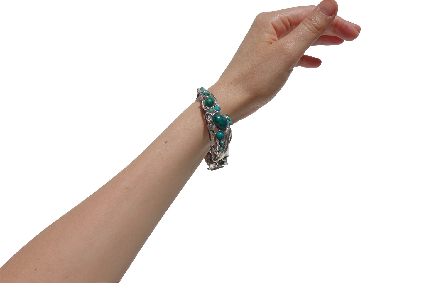 Gorgeous solid sterling silver and natural Eilat gemstones bracelet.