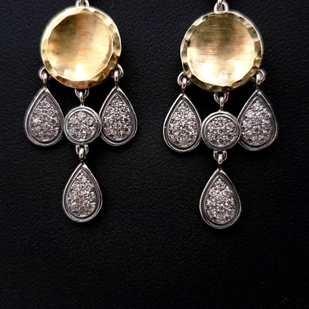 Chandelier Earrings With Sterling Silver Gold and White Zircons Elegant Israeli Jewelry for Wife