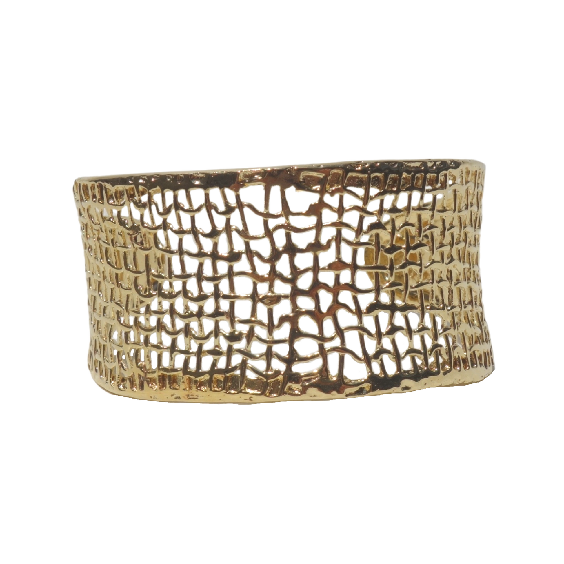 Elevate your jewelry collection with this stunning 14K solid yellow gold bracelet. The wide net textured design creates a unique and luxurious look. The bracelet measures 14cm in length and 30mm in width, making it a bold statement piece. Carefully labeled and stamped with 14K, this piece comes in a gift box for added elegance. Enjoy free shipping and trust us for registered and insured delivery. Order now and add this gorgeous piece to your collection.
