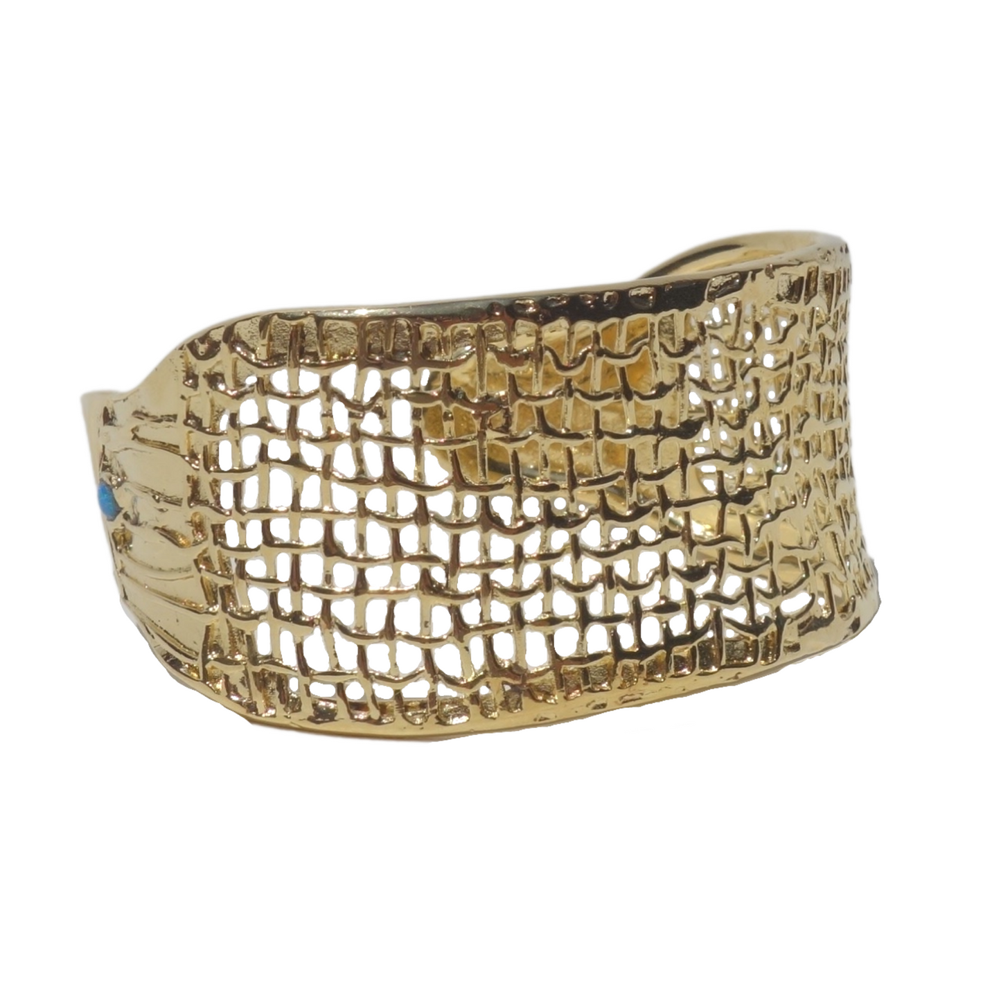 Elevate your jewelry collection with this stunning 14K solid yellow gold bracelet. The wide net textured design creates a unique and luxurious look. The bracelet measures 14cm in length and 30mm in width, making it a bold statement piece. Carefully labeled and stamped with 14K, this piece comes in a gift box for added elegance. Enjoy free shipping and trust us for registered and insured delivery. Order now and add this gorgeous piece to your collection.