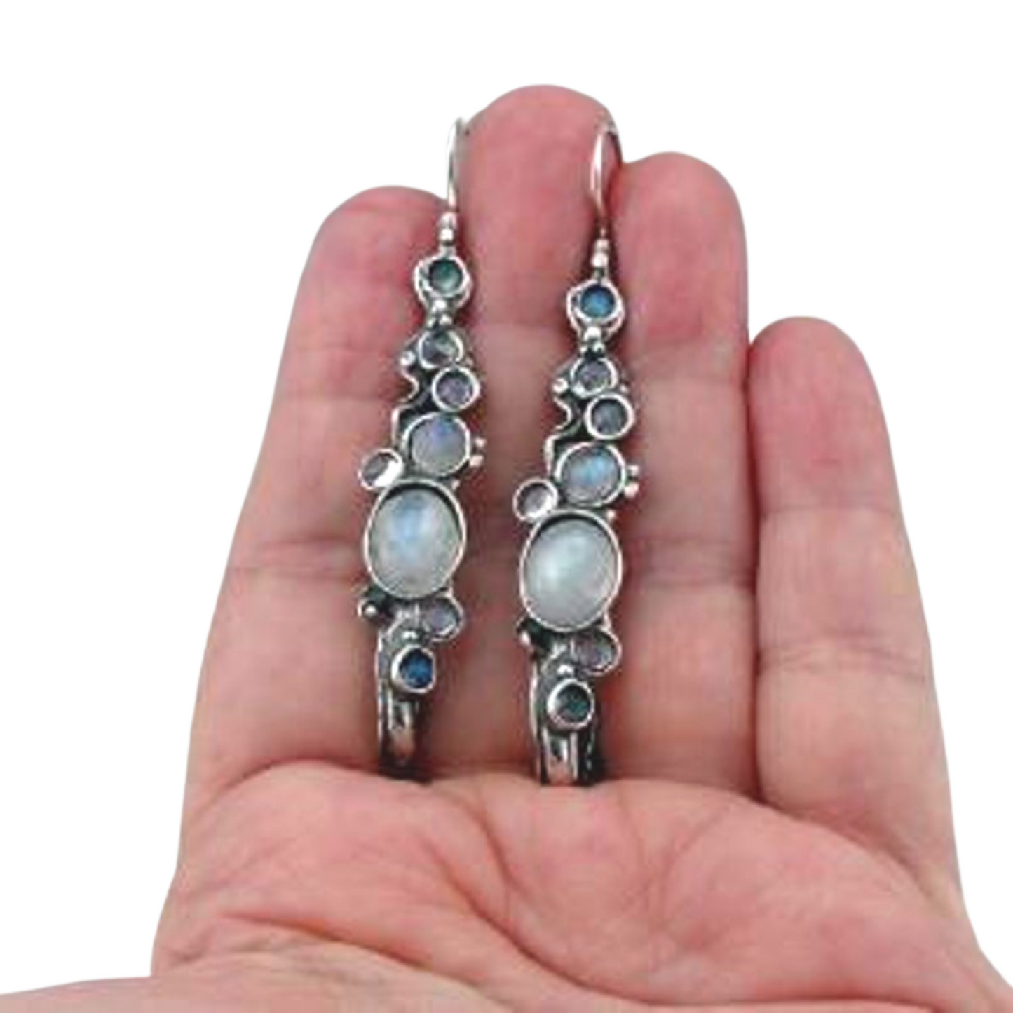 Hadar Designers Handmade Impressive Sterling Silver Moonstone Earrings Long Earrings