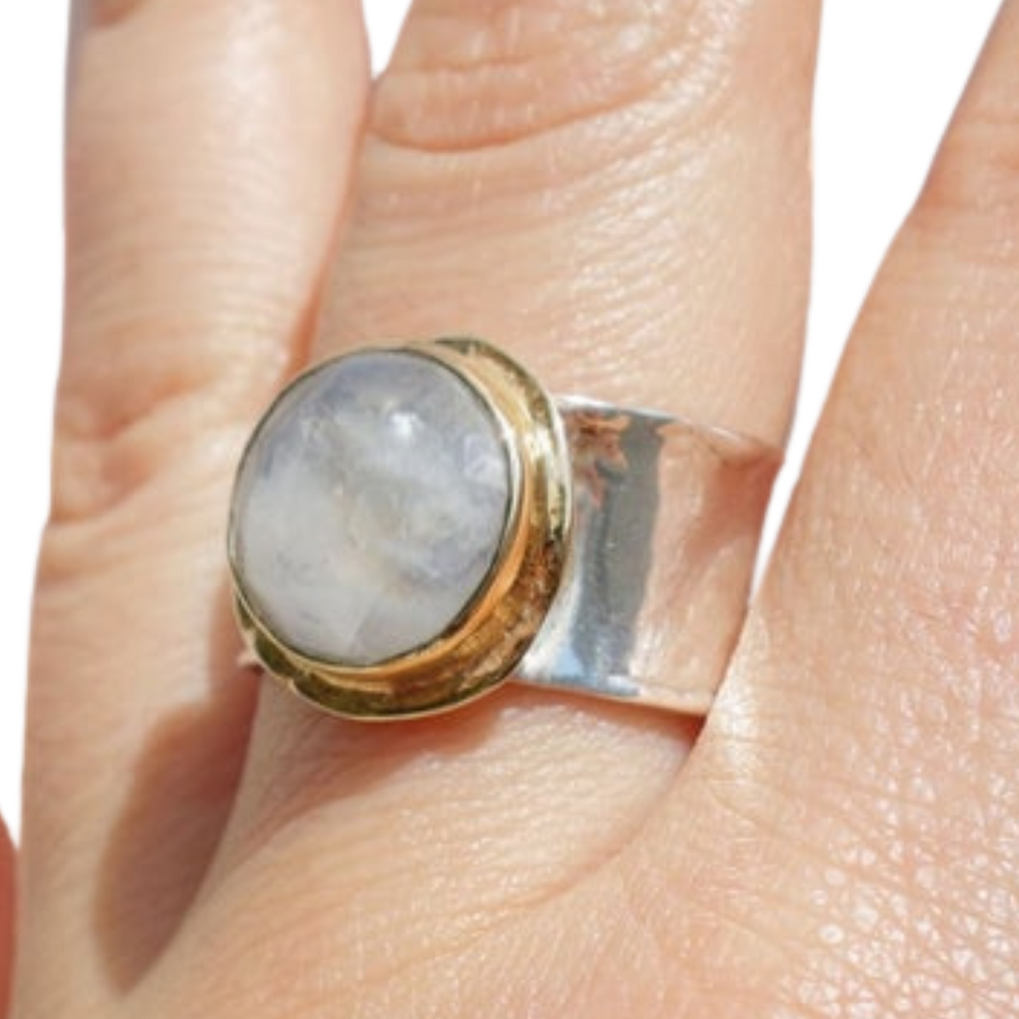 Hadar Designers Handmade 9k Yellow Gold 925 Silver Moonstone Ring