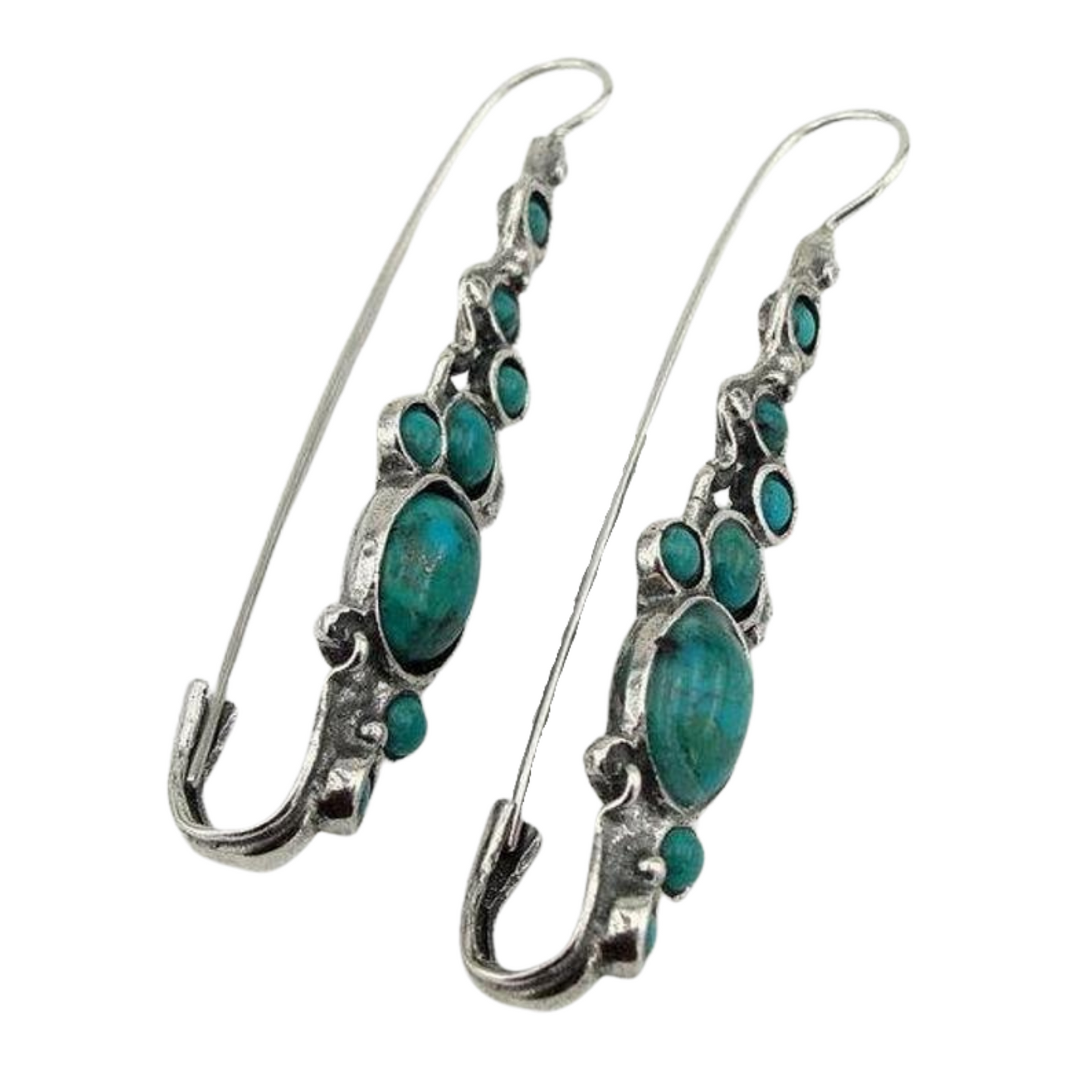 Turquoise Earrings, Sterling silver and Natural Turquoise, very long Earrings