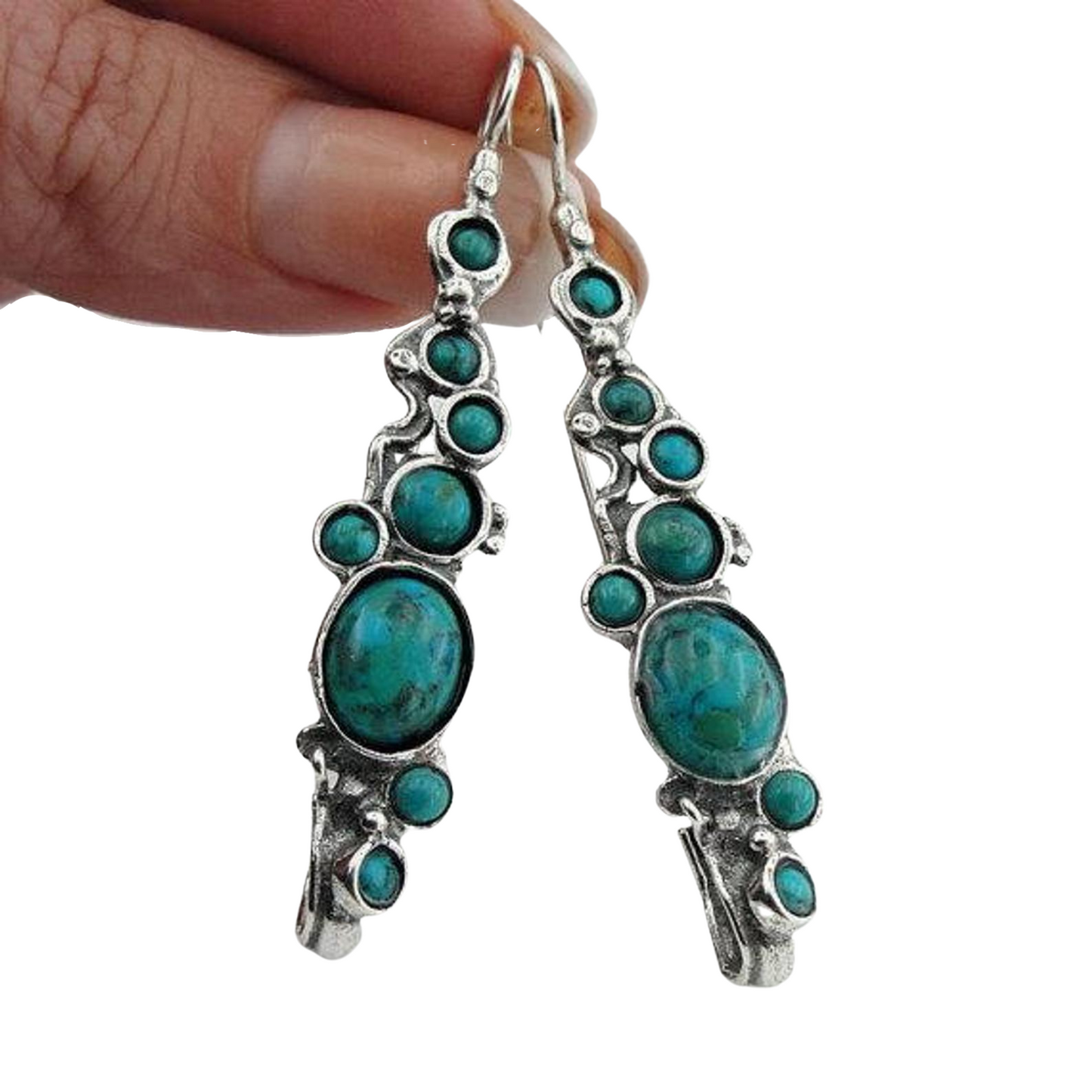 Turquoise Earrings, Sterling silver and Natural Turquoise, very long Earrings