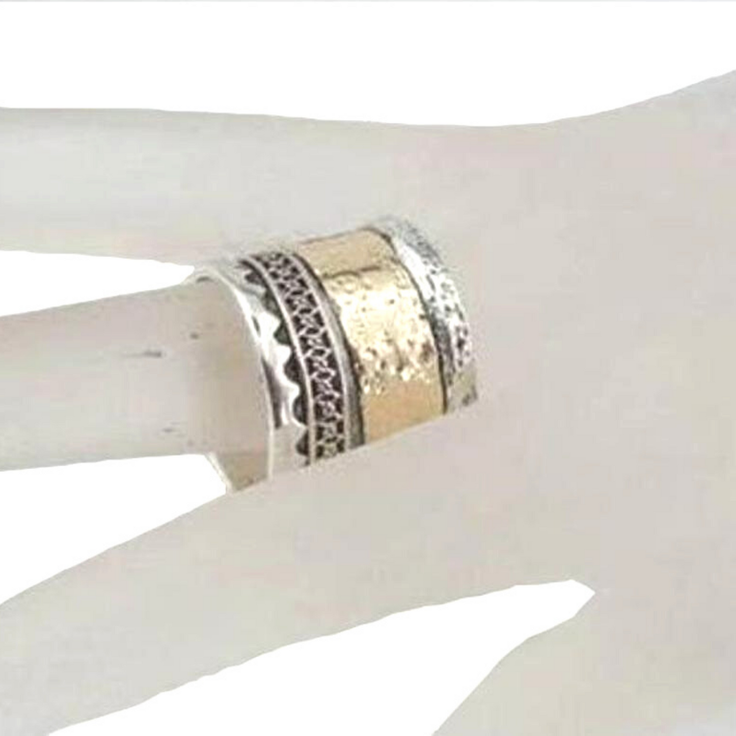 Wide silver and gold statement, textured ring