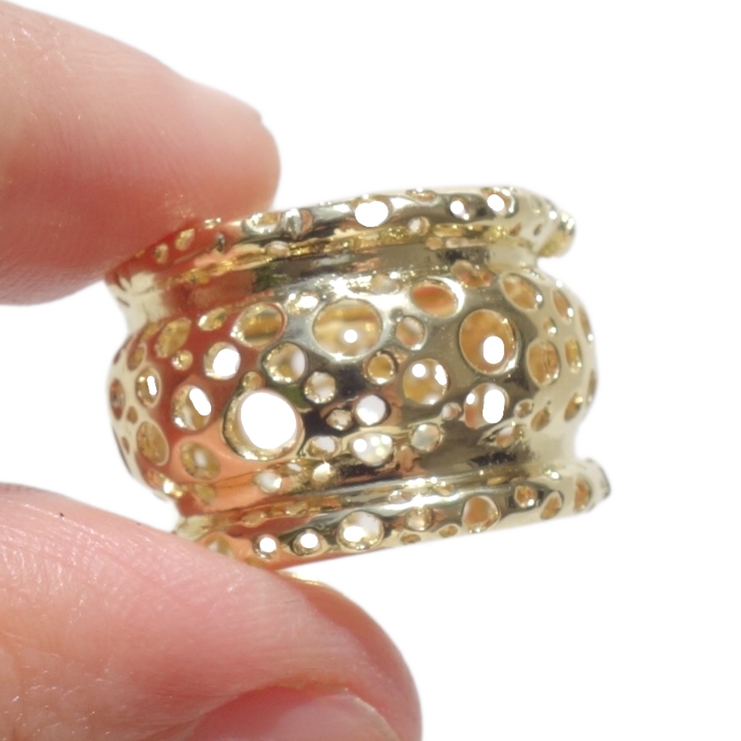 SOLID GOLD 14K Wide Ring, Bubbles Textured Ring, Unique Wedding Band