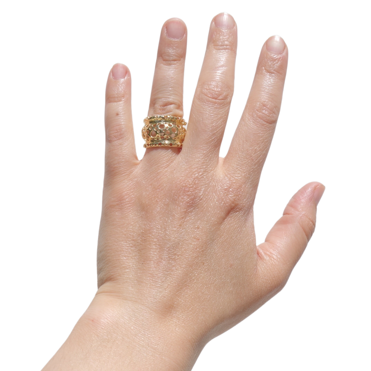 SOLID GOLD 14K Wide Ring, Bubbles Textured Ring, Unique Wedding Band