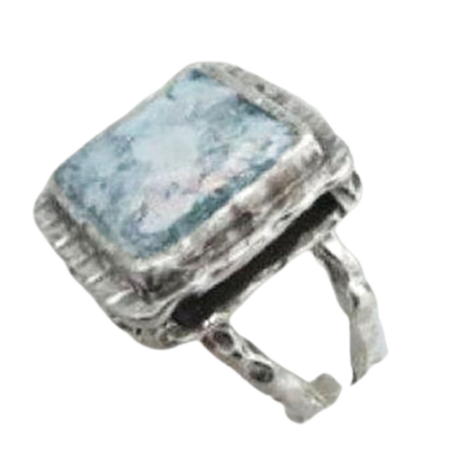 Sterling Silver Square Roman Glass Ring