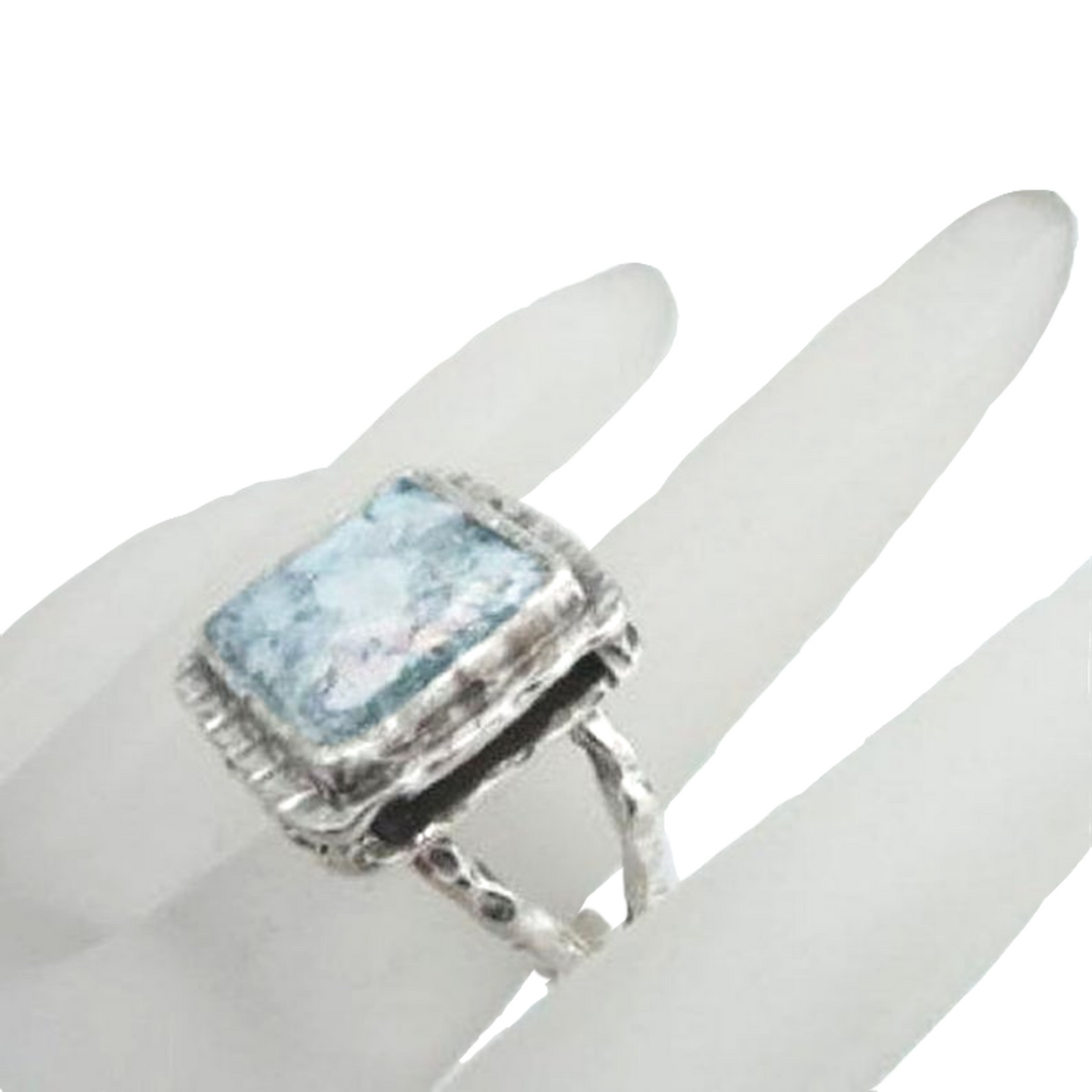 Sterling Silver Square Roman Glass Ring