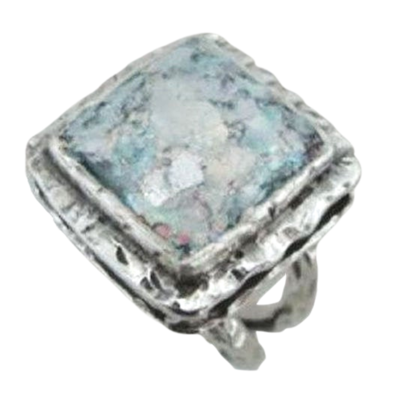 Sterling Silver Square Roman Glass Ring