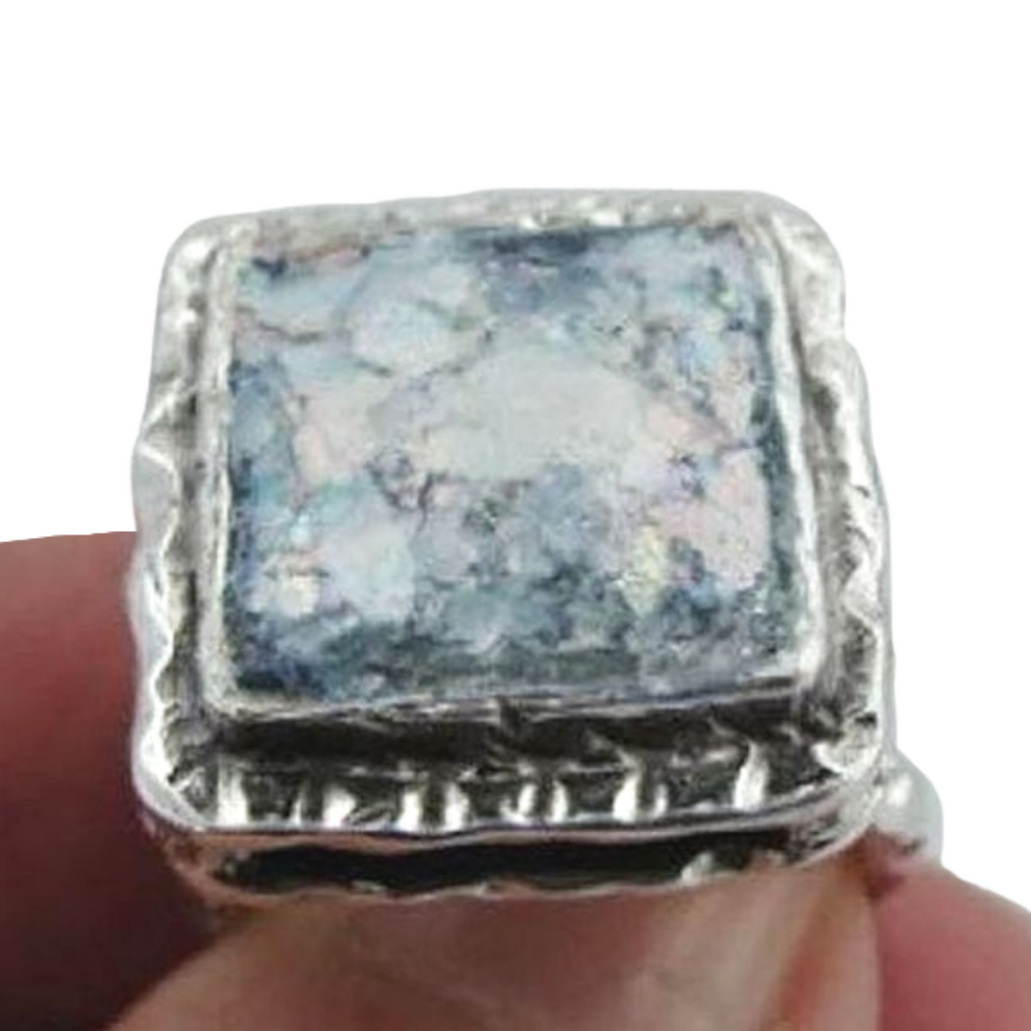 Sterling Silver Square Roman Glass Ring