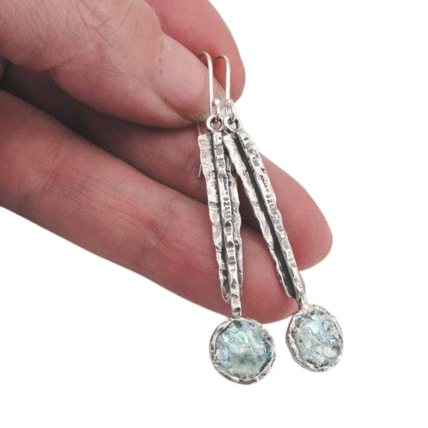 Sterling Silver & Roman Glass, Long Earring