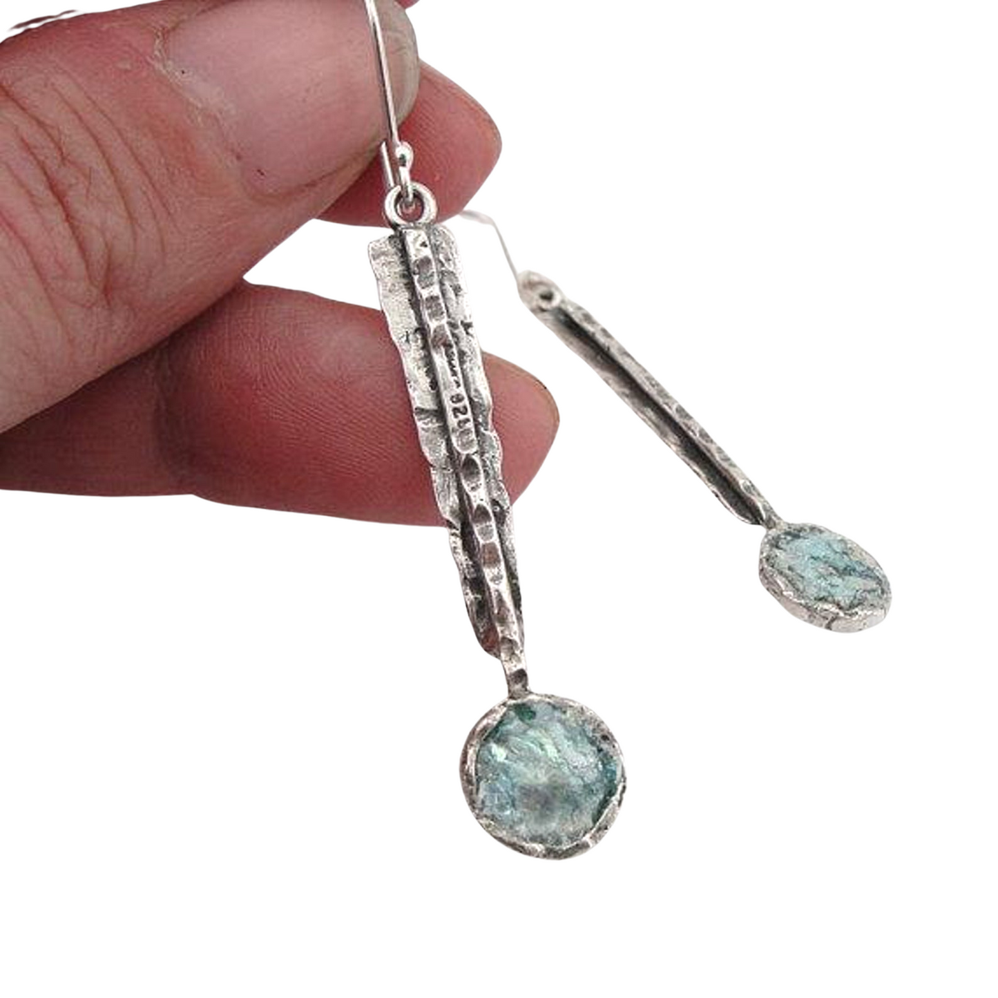 Sterling Silver & Roman Glass, Long Earring