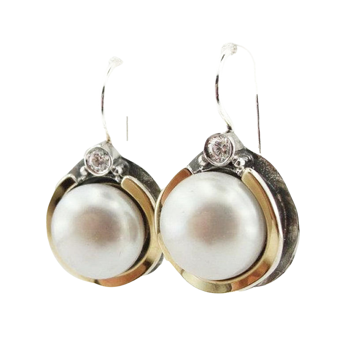 Big Pearls Dangle Earrings with Yellow Gold &amp; Sterling Silver – Ready to Ship for Christmas