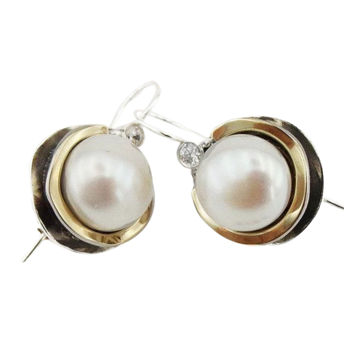 Big Pearls Dangle Earrings with Yellow Gold &amp; Sterling Silver – Ready to Ship for Christmas