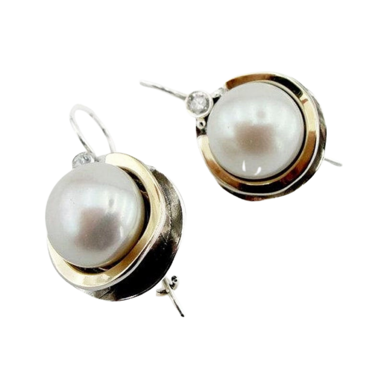 Big Pearls Dangle Earrings with Yellow Gold &amp; Sterling Silver – Ready to Ship for Christmas