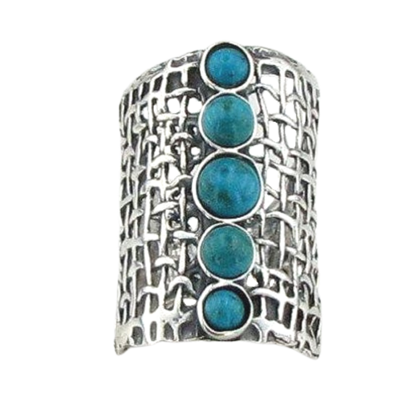 Long Sterling Silver ring with Natural Turquoise Gemstones, 5 gems ring