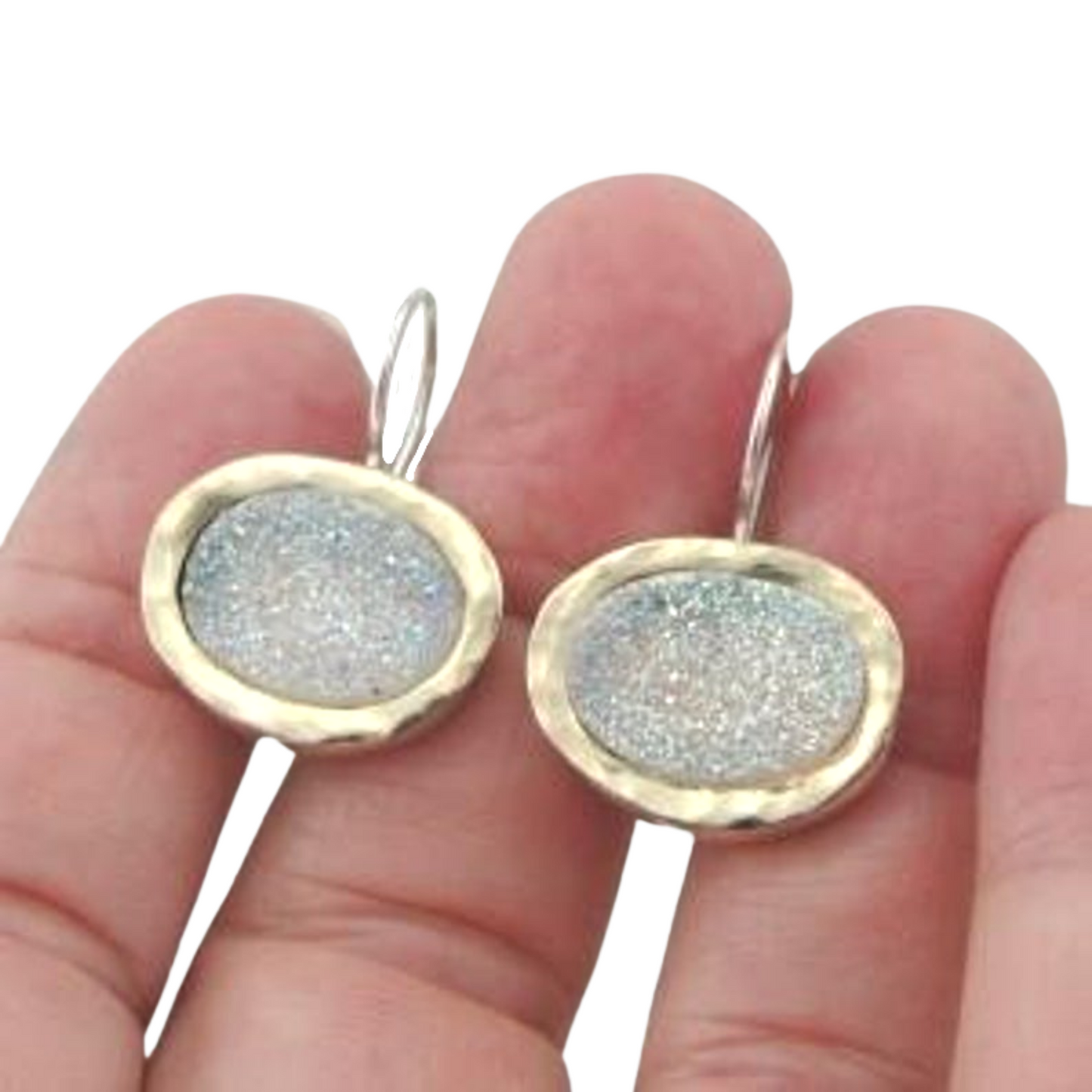 Hadar Designers 9k Yellow Gold 925 Silver Opal Druzy Earrings Handmade Israeli Jewelry