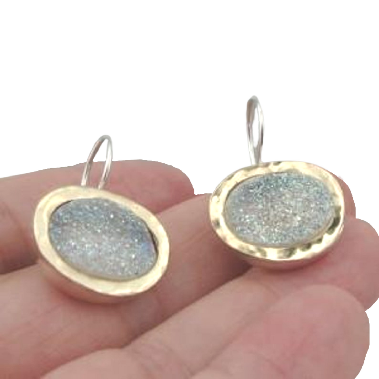 Hadar Designers 9k Yellow Gold 925 Silver Opal Druzy Earrings Handmade Israeli Jewelry