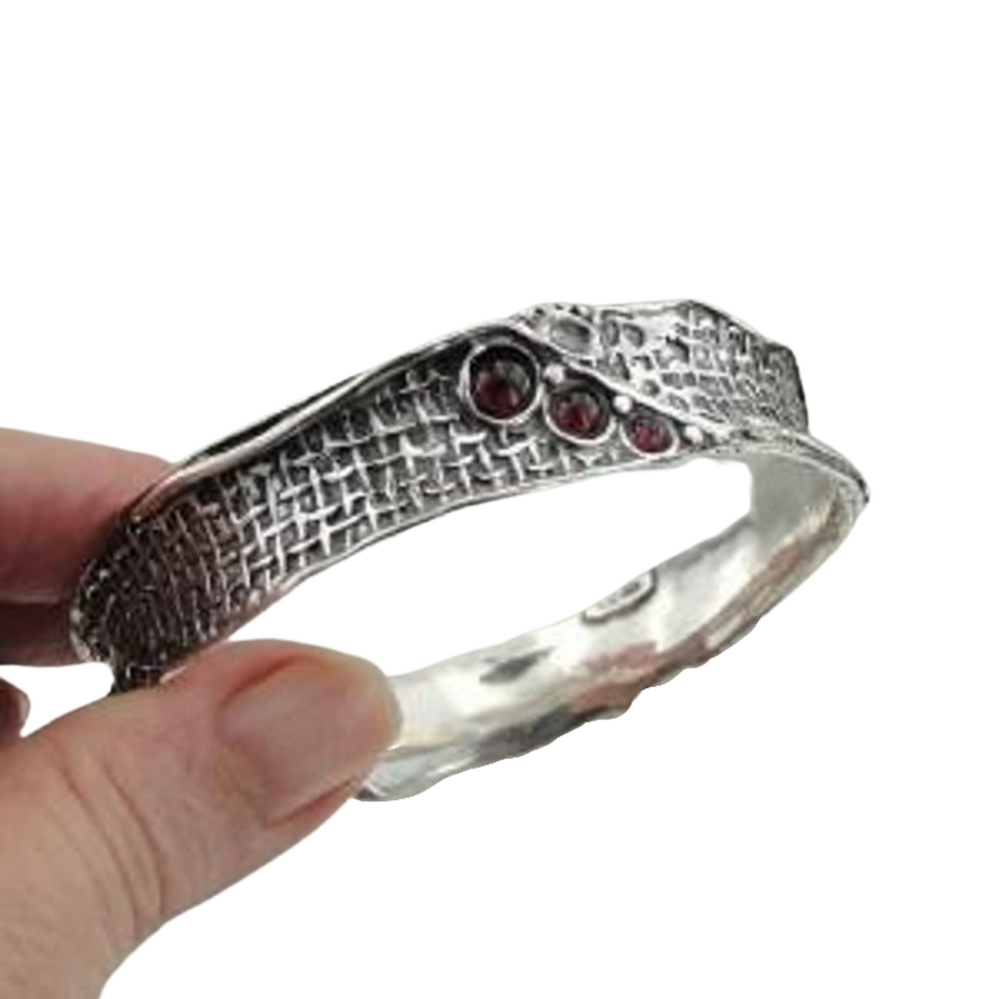 Hadar jewelry Handmade 925 Sterling Silver Red Garnet Bangle Bracelet