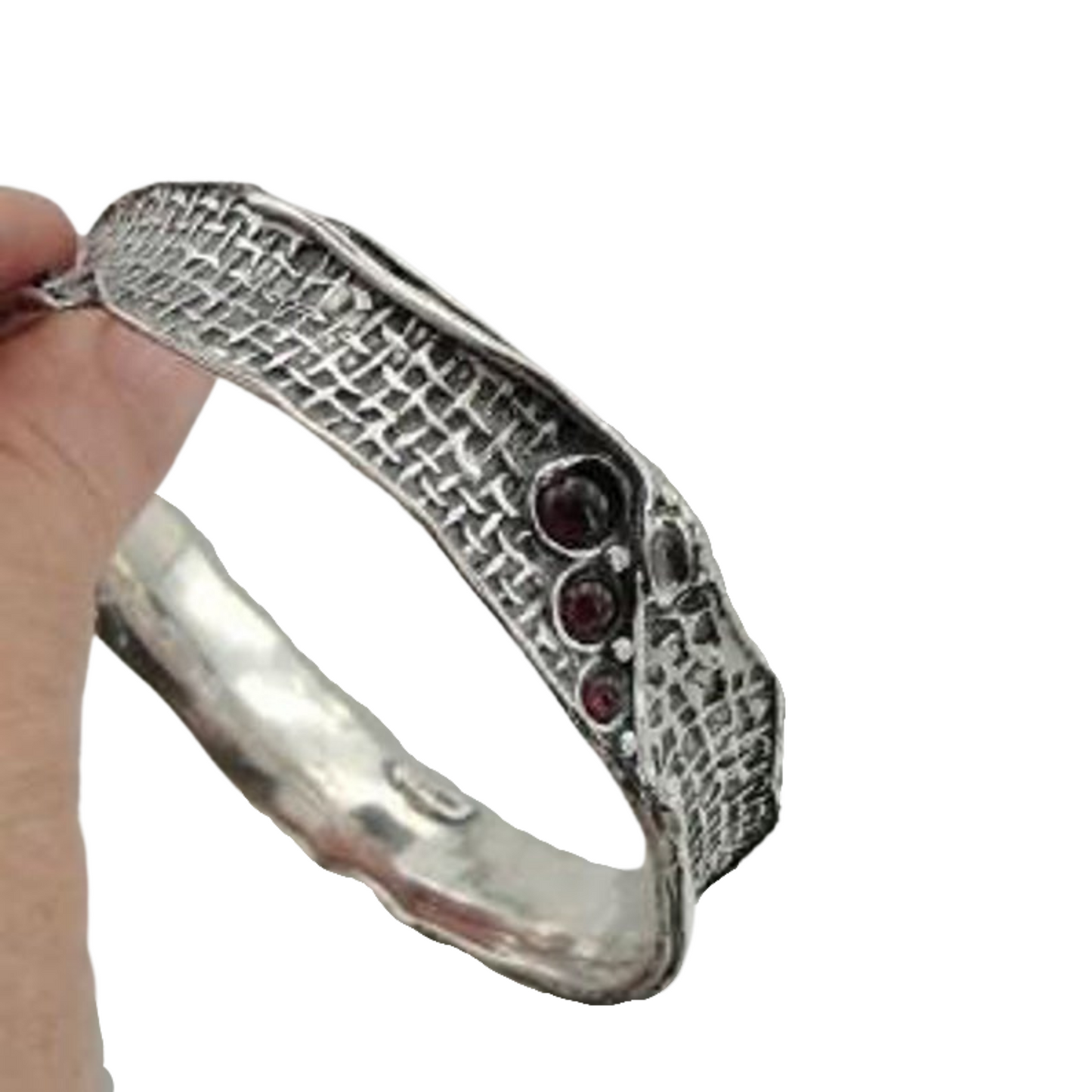 Hadar jewelry Handmade 925 Sterling Silver Red Garnet Bangle Bracelet