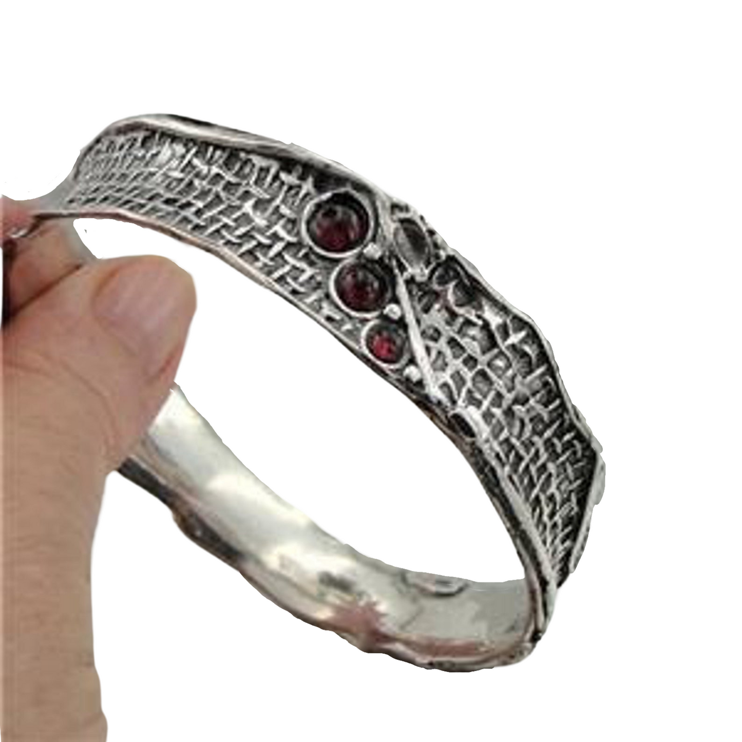 Hadar jewelry Handmade 925 Sterling Silver Red Garnet Bangle Bracelet