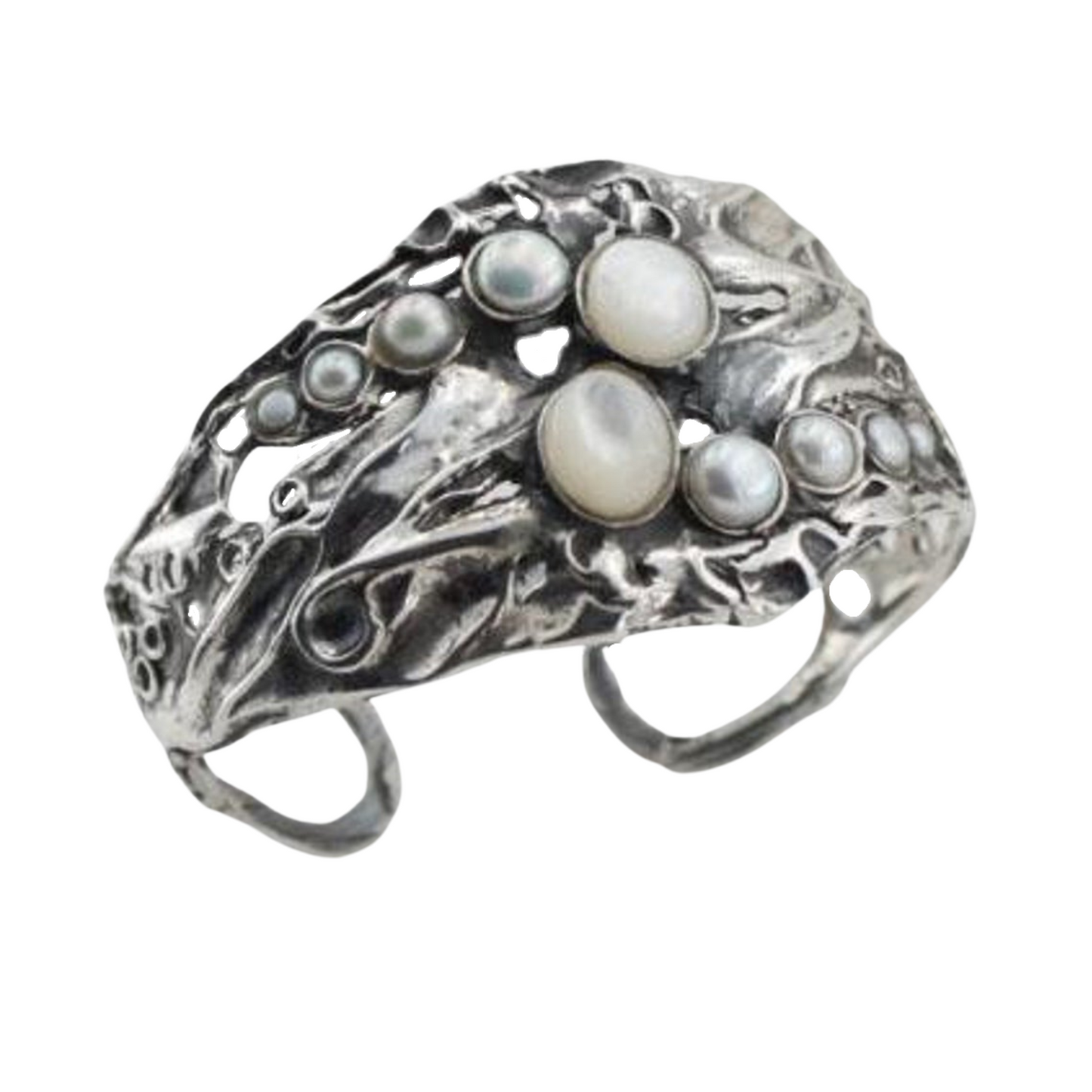 Opalit and Pearls Cuff Bracelet, Sterling Silver Bracelet with Opalit and pearls, statement jewelry, artistic fine jewelry bracelet